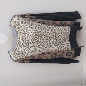 BiBi Leopard Colorblock Uneven Hem Sweatshirt